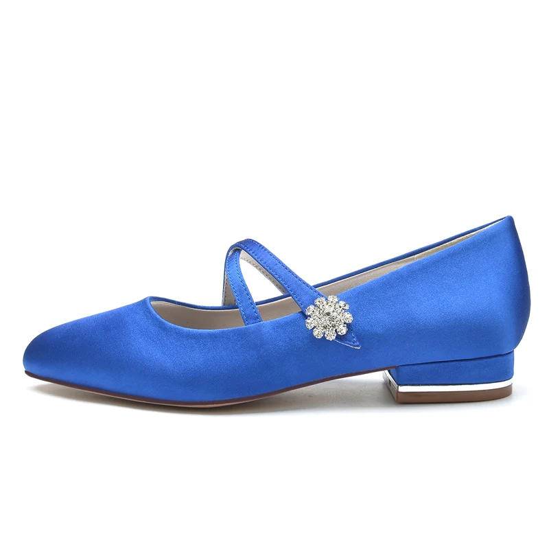Women's Wedding Shoes Closed Toe Low Heel Crossed Straps Comfortable Bridal Shoes with Crystal - Image 4