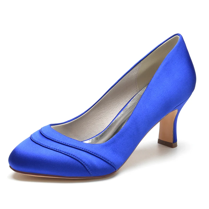 Women's Wedding Shoes Closed Toe Mid Heel Wave Simple Bridal Shoes - Image 2