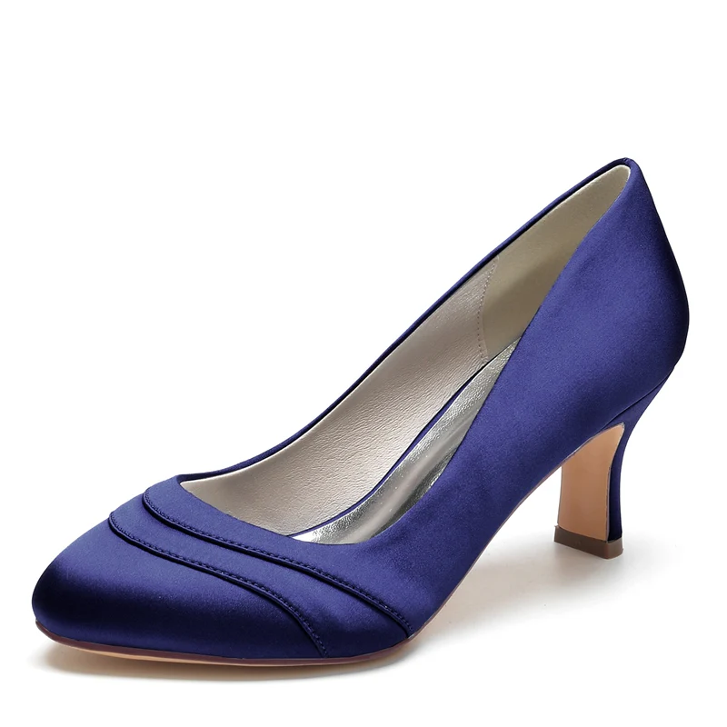 Women's Wedding Shoes Closed Toe Mid Heel Wave Simple Bridal Shoes - Image 6