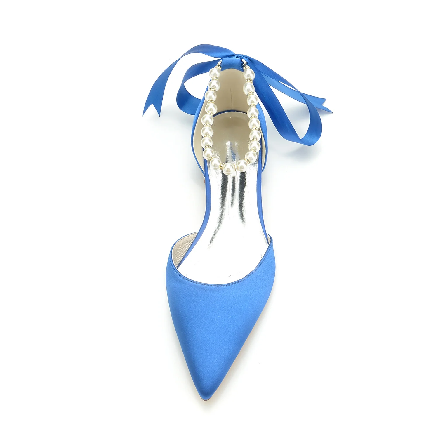 Women's Wedding Shoes Closed Toe Pearl Low Heel Silk Satin Bow Bridal Shoes - Image 6