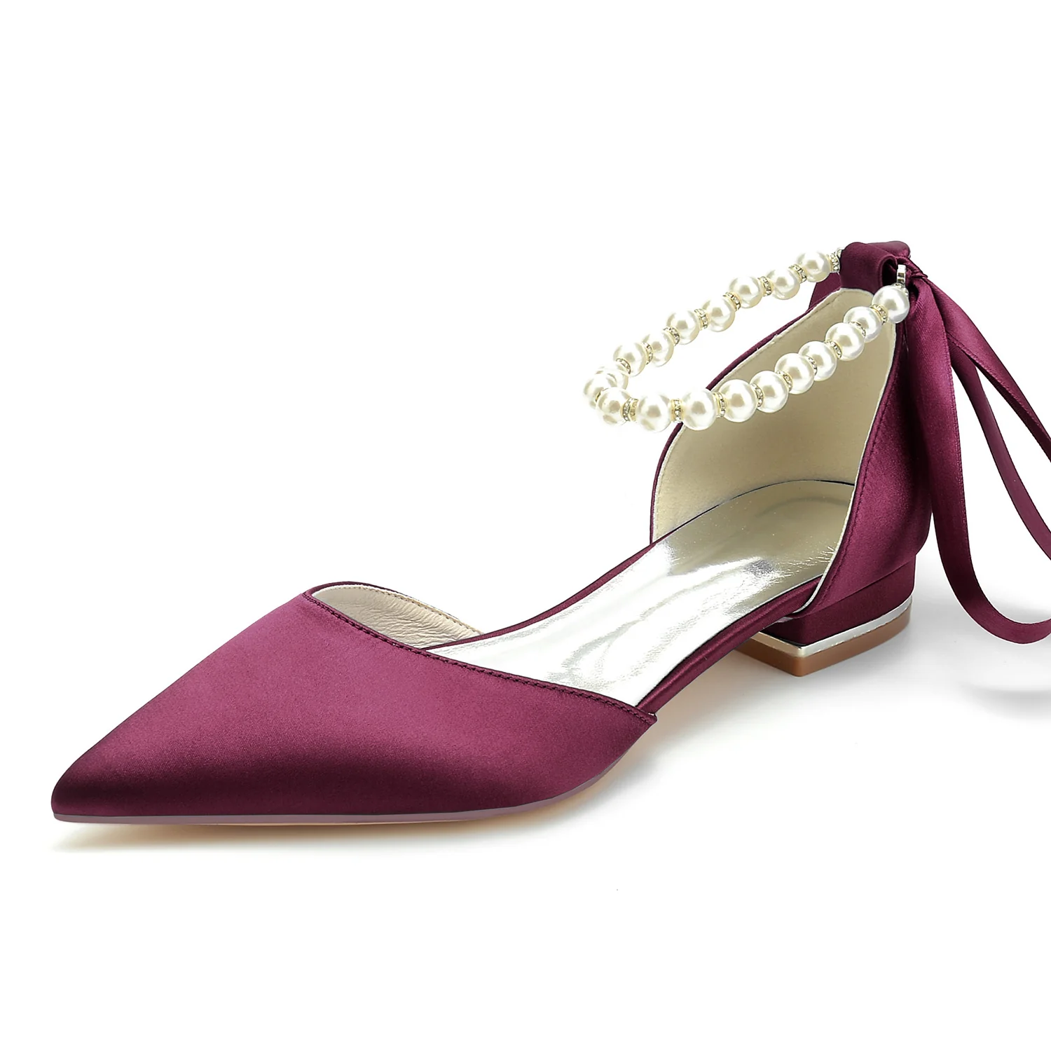 Women's Wedding Shoes Closed Toe Pearl Low Heel Silk Satin Bow Bridal Shoes - Image 8