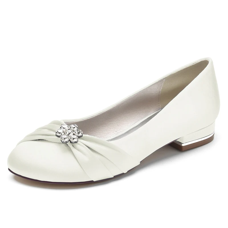 Women's Wedding Shoes Closed Toe Square Heel Elegant Bridal Shoes with Ruffles & Rhinestone - Image 9