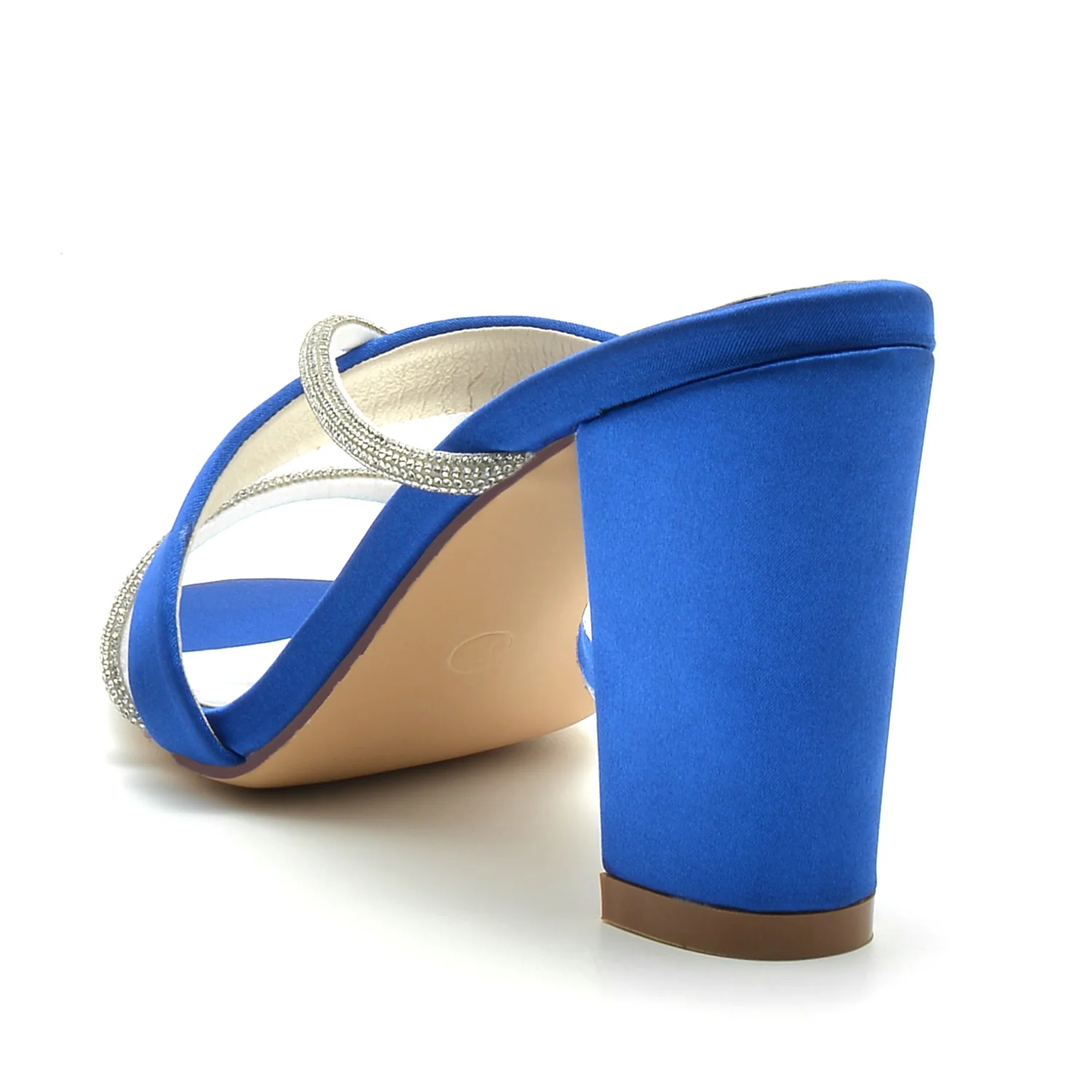 Women's Wedding Shoes Crossed Crystal Peep Toe Chunky Heel Bridal Shoes - Image 5