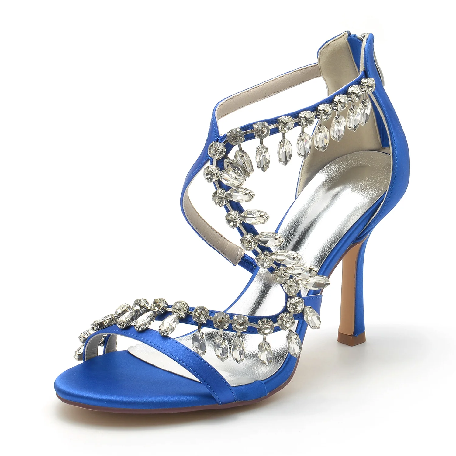 Women's Wedding Shoes Crossed Rhinestone High Heel Open Toe Bridal Shoes - Image 6