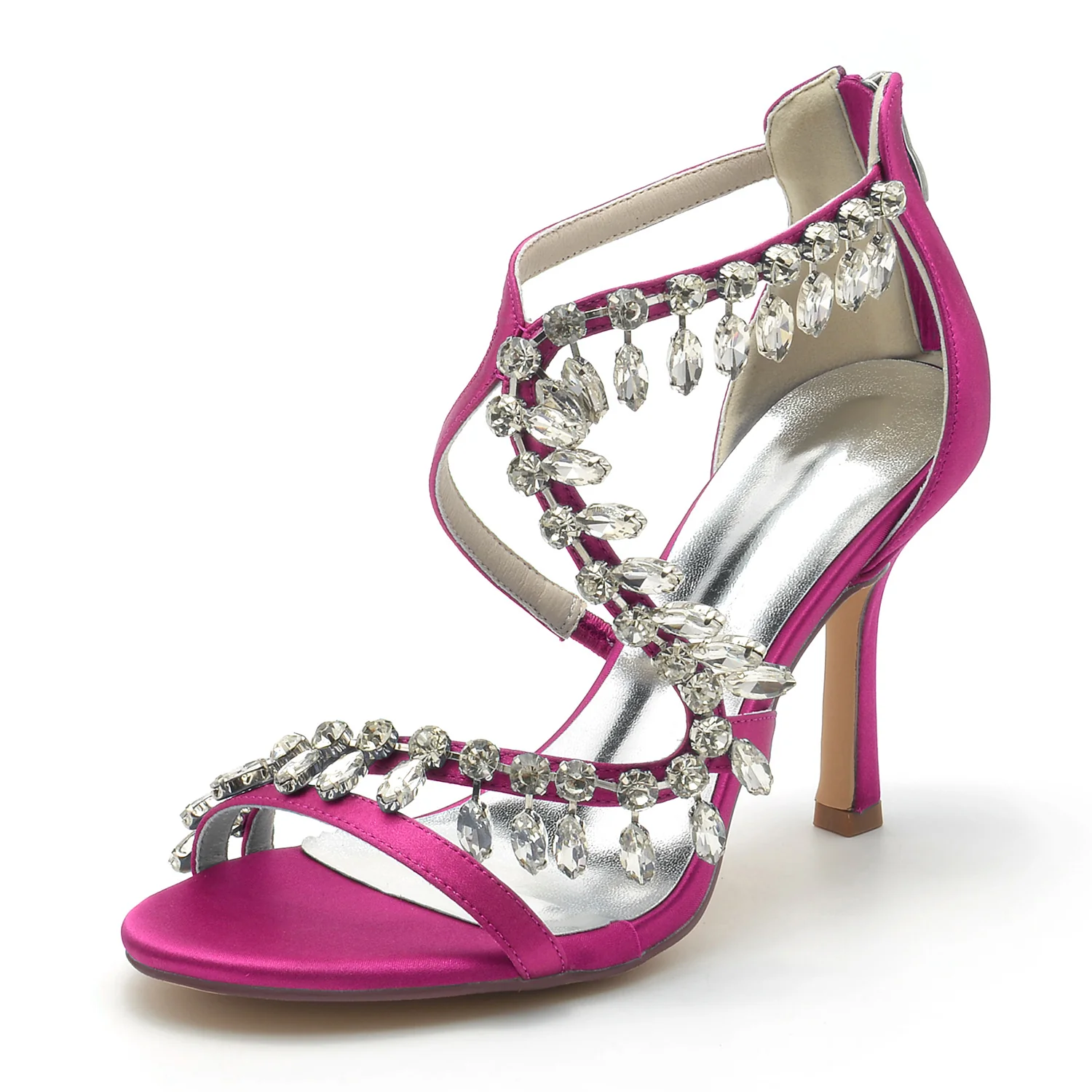 Women's Wedding Shoes Crossed Rhinestone High Heel Open Toe Bridal Shoes - Image 9