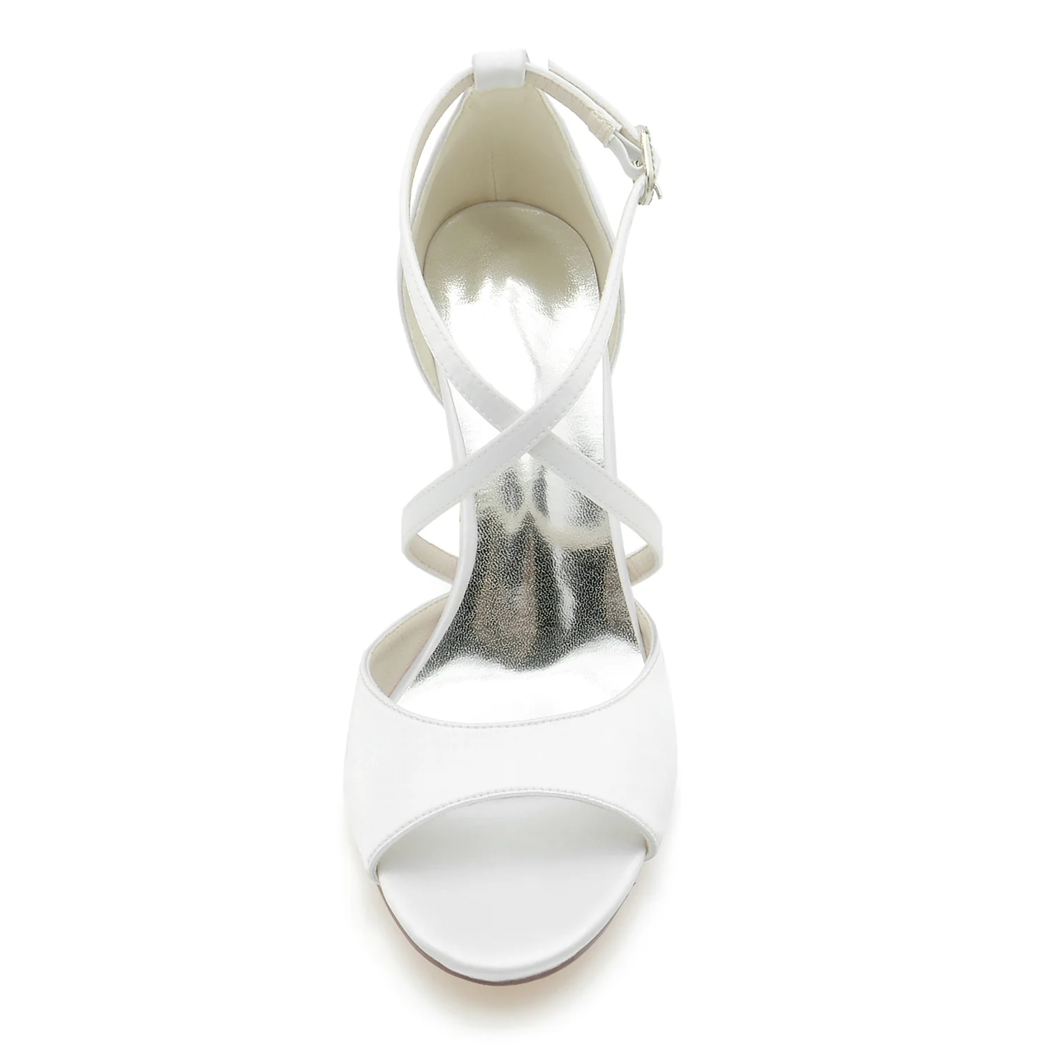 Women's Wedding Shoes Crossed Strappy Chunky Peep Toe Buckle Minimalist Bridal Shoes - Image 3