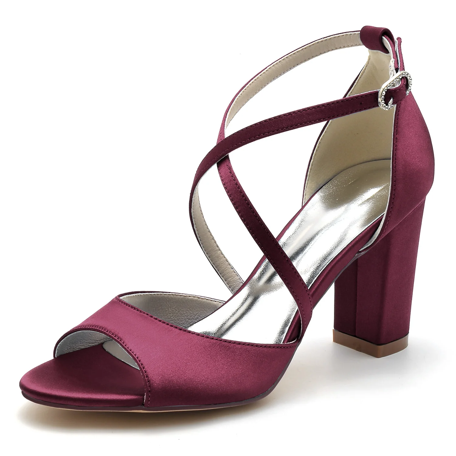 Women's Wedding Shoes Crossed Strappy Chunky Peep Toe Buckle Minimalist Bridal Shoes - Image 9