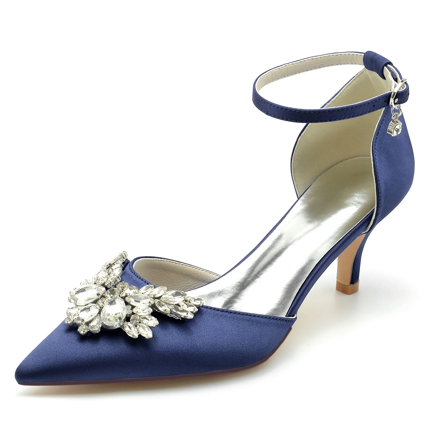 Women's Wedding Shoes Crystal Mid Heel Pointed Toe Buckle Bridal Shoes - Image 10