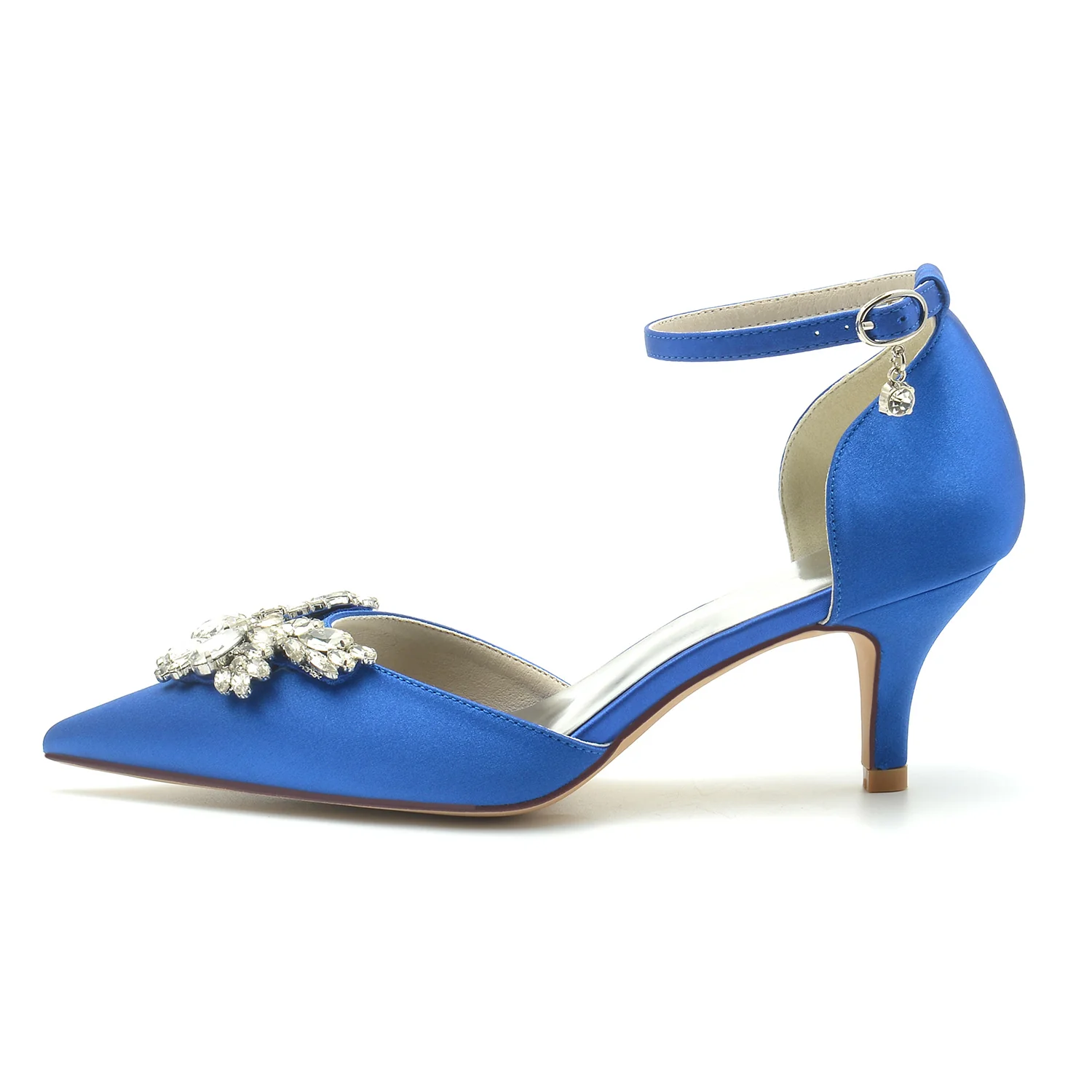 Women's Wedding Shoes Crystal Mid Heel Pointed Toe Buckle Bridal Shoes - Image 5