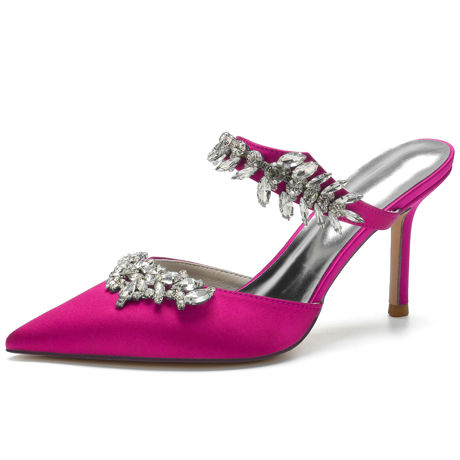 Women's Wedding Shoes Crystal Mules Pointed Toe Stiletto Buckle Bridal Shoes - Image 5