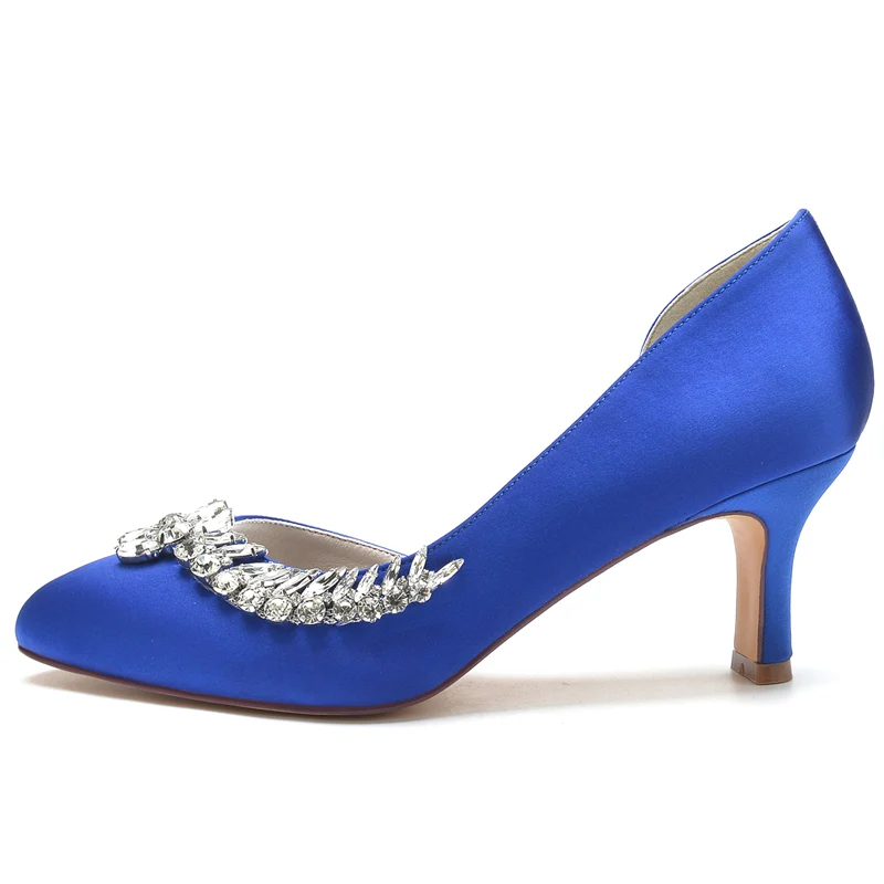 Women's Wedding Shoes Dark Blue Closed Toe Mid Heel Crystal Elegant Bridal Shoes - Image 3