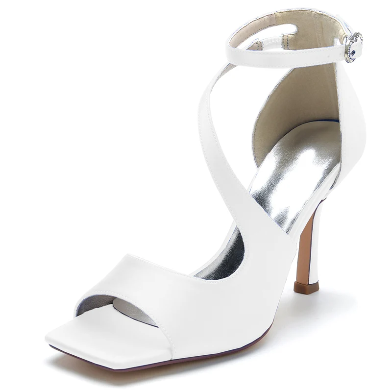 Women's Wedding Shoes Dark Blue Opened Toe High Heel Elegant Chic Buckle Bridal Shoes - Image 7