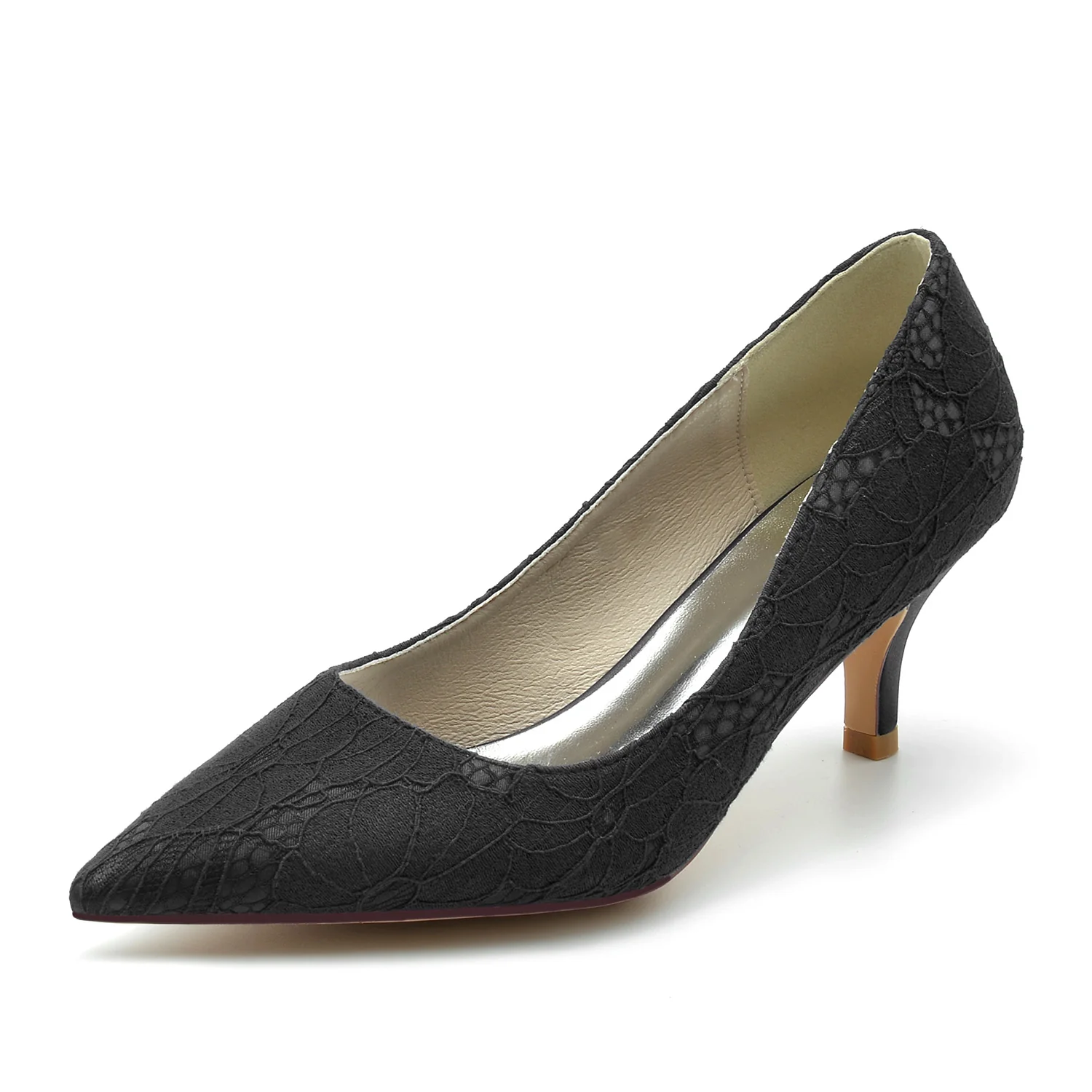 Women's Wedding Shoes Delicate Lace Mid Pointed Toe Bridal Shoes - Image 7