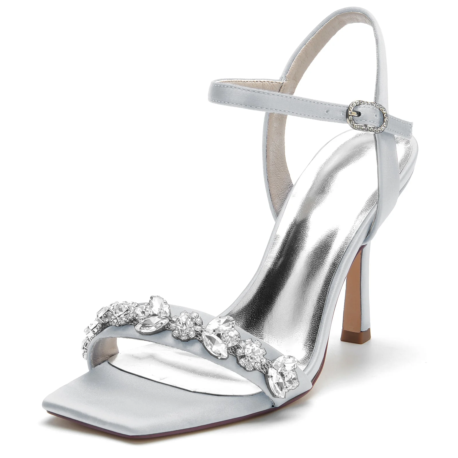 Women's Wedding Shoes Delicated Rhinestone Square Open Toe High Heel Bridal Shoes - Image 11