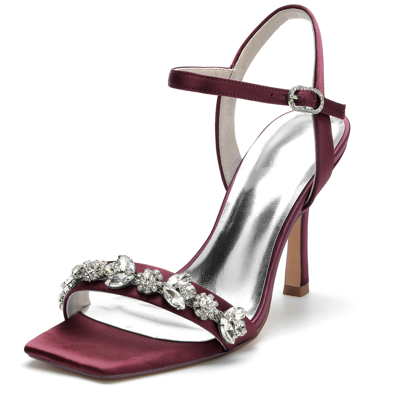 Women's Wedding Shoes Delicated Rhinestone Square Open Toe High Heel Bridal Shoes - Image 6