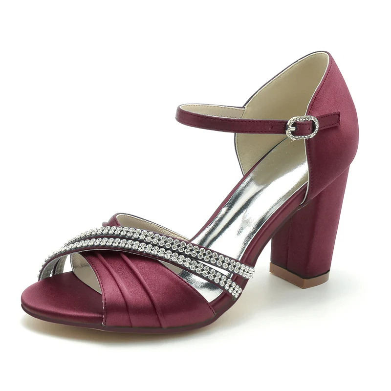 Women's Wedding Shoes Double Row Rhinestones Opened Toe High Heel Buckle Bridal Shoes - Image 9
