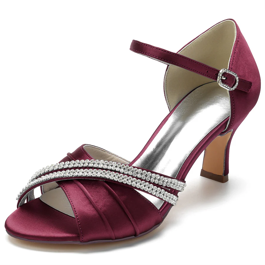 Women's Wedding Shoes Elegant Mid Heel Opened Toe Bridal Shoes with Rhinestones - Image 7