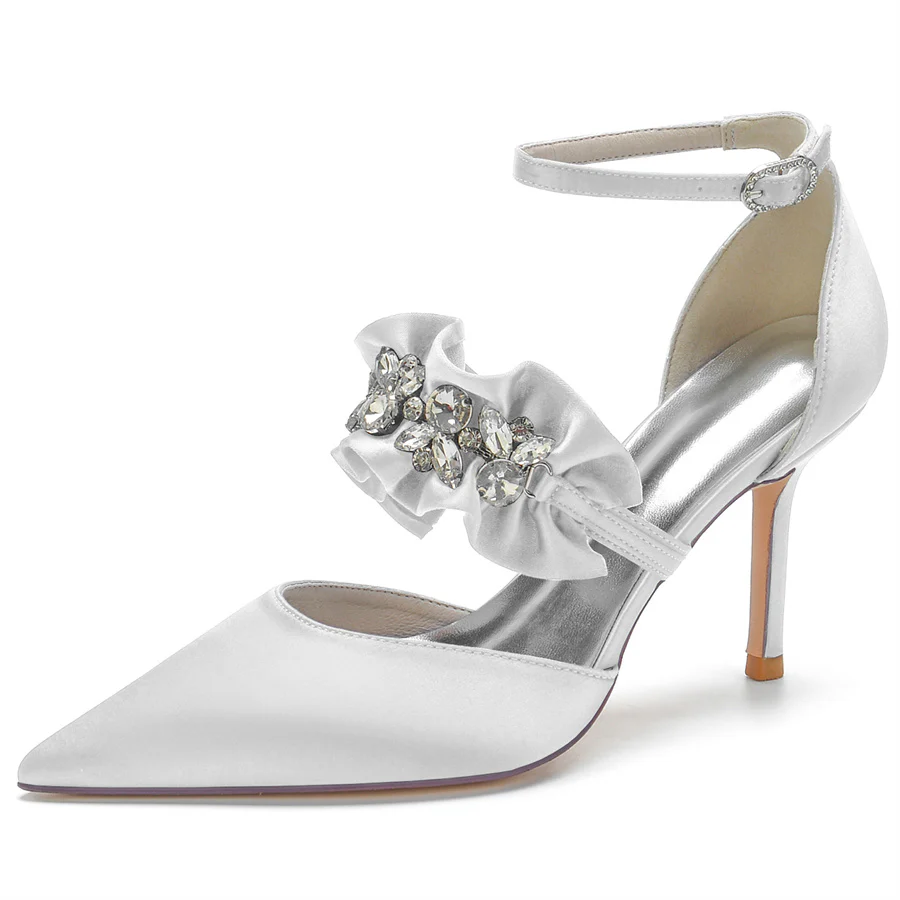 Women's Wedding Shoes Elegant Pointed Toe High Heel Bridal Shoes with Crystal Flower - Image 5