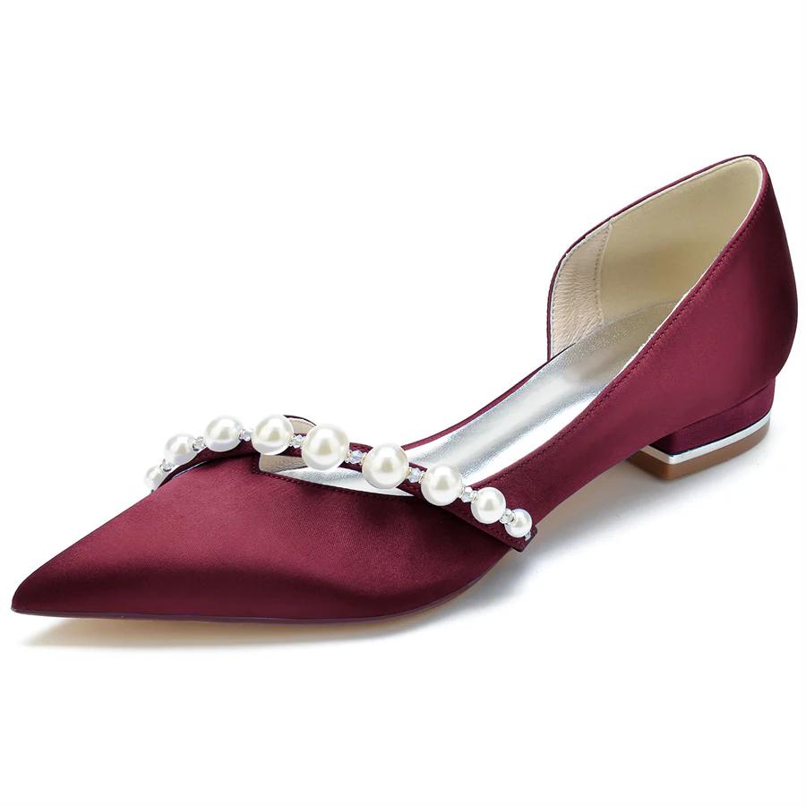 Women's Wedding Shoes Elegant Pointed Toe Low Heel Bridal Shoes with Pearls - Image 8