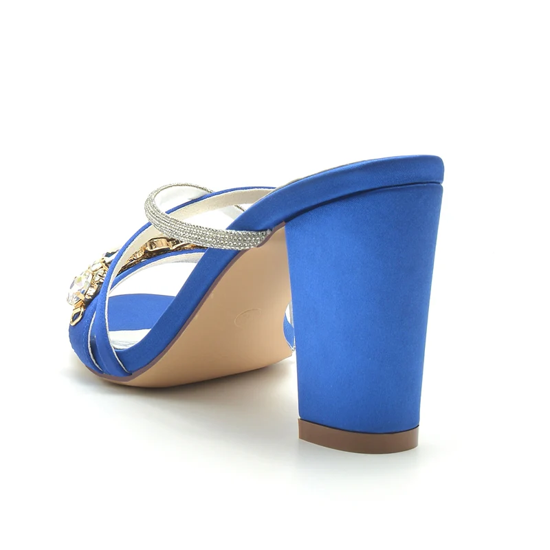 Women's Wedding Shoes Fancy Rhinestone Cross-strap Opened Toe Block Heel Slip-on Bridal Shoes - Image 5