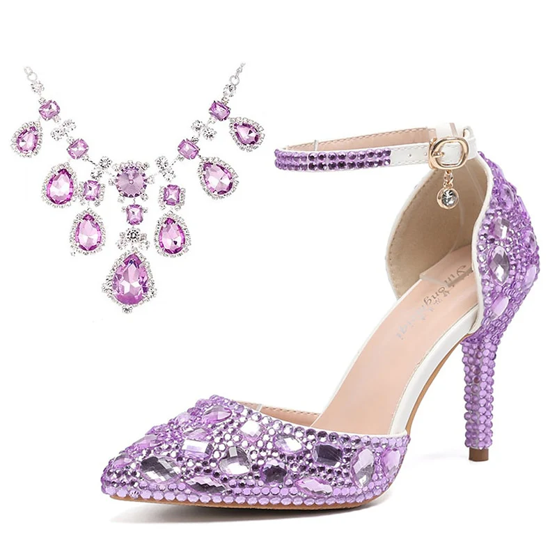 Women's Wedding Shoes Faux Leather Pumps Closed Toe Pointed Toe Crystal Stiletto High Heel Wedding Heels Bridal Shoes - Image 12