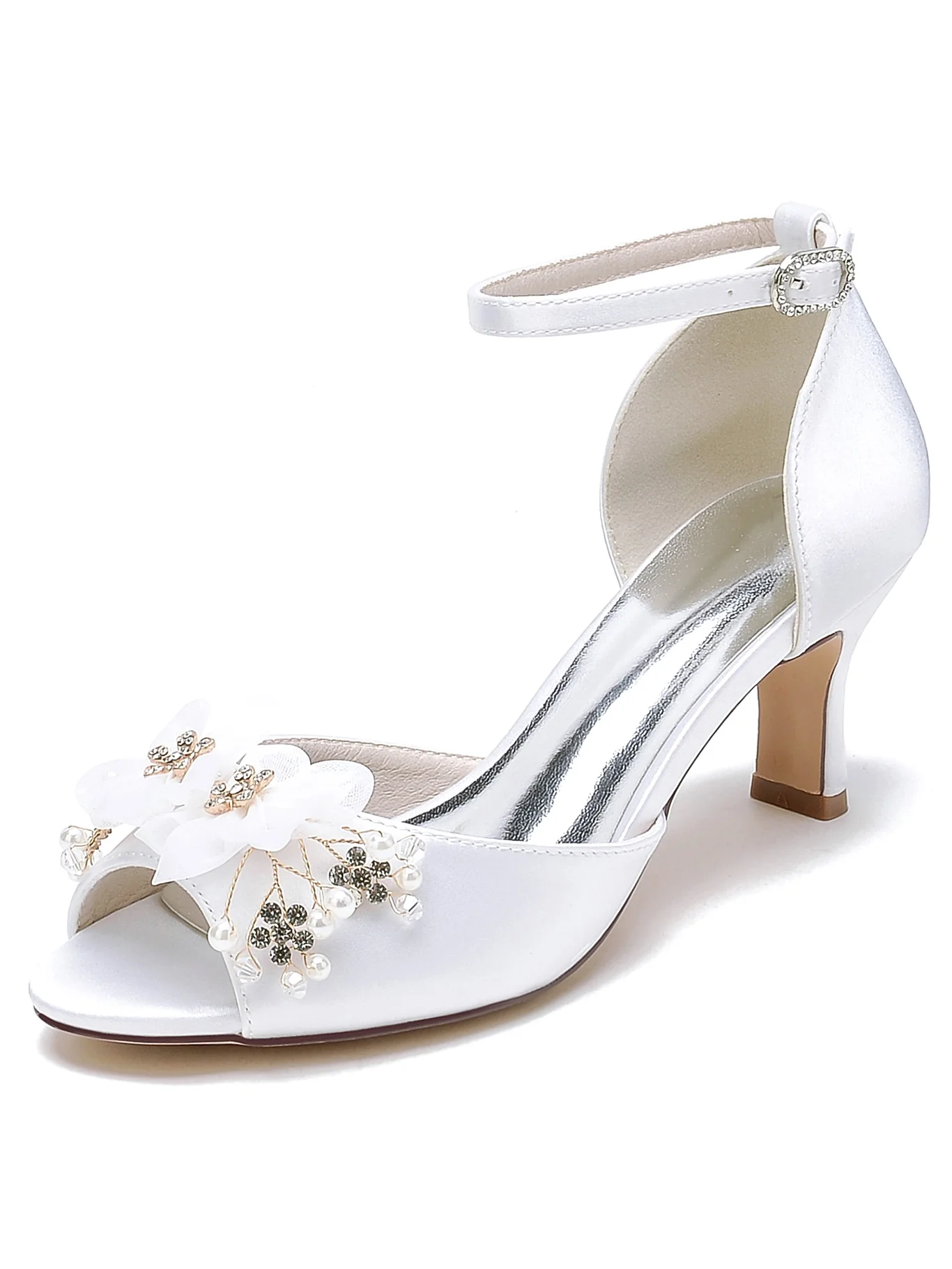Women's Wedding Shoes Flowers High Heel Open Toe Bridal Shoes - Image 6