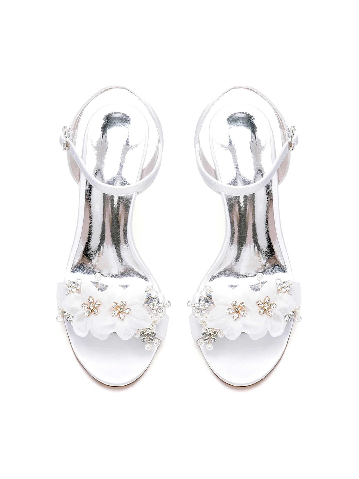 Women's Wedding Shoes Flowers High Heel Open Toe Bridesmaid Shoes - Image 2