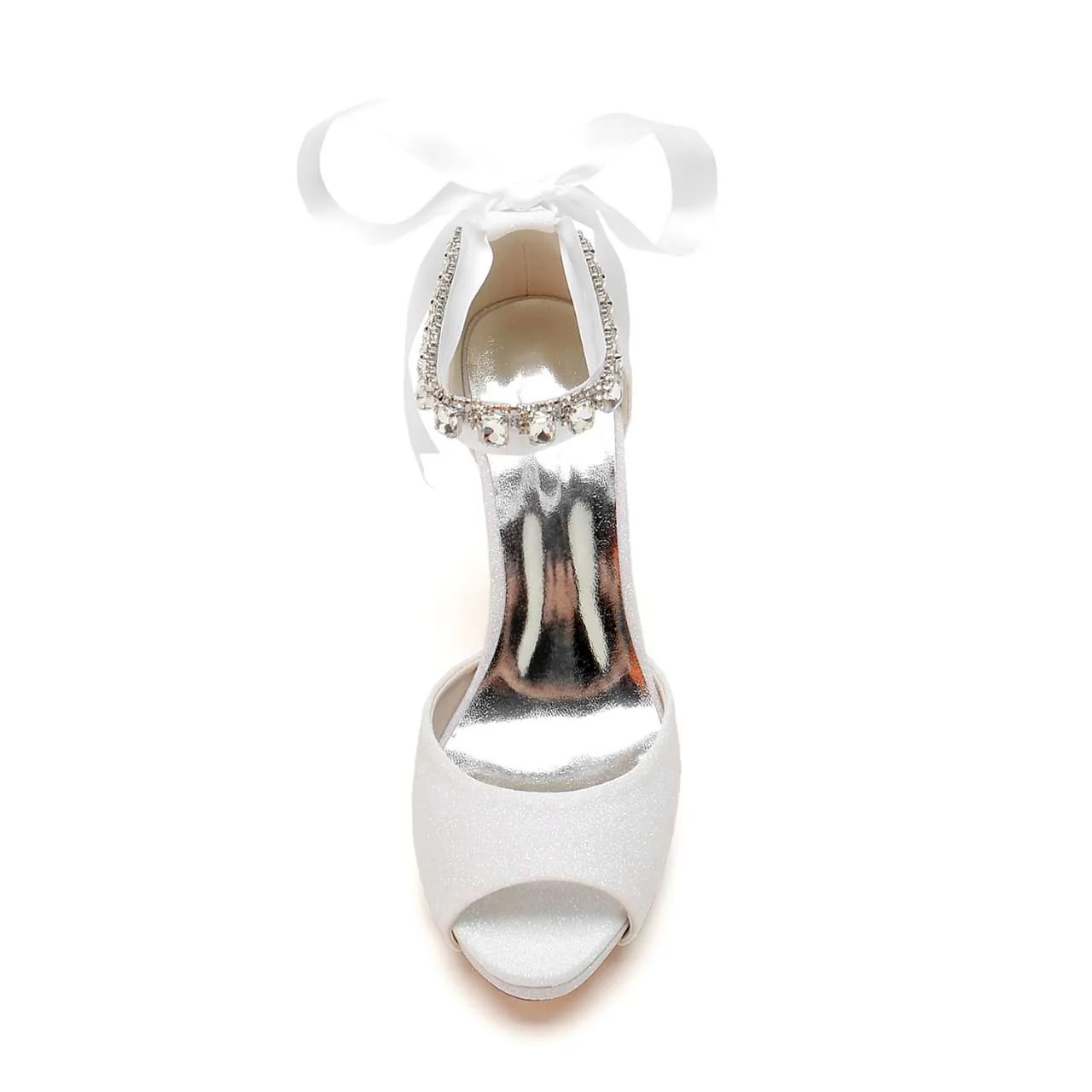Women's Wedding Shoes Glitter Bow Peep Toe High Heel Rhinetone Buckle Bridal Shoes - Image 3