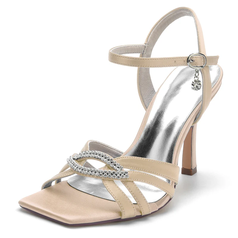 Women's Wedding Shoes High Heel Opened Toe Bridal Shoes with Oval Rhinestones - Image 11