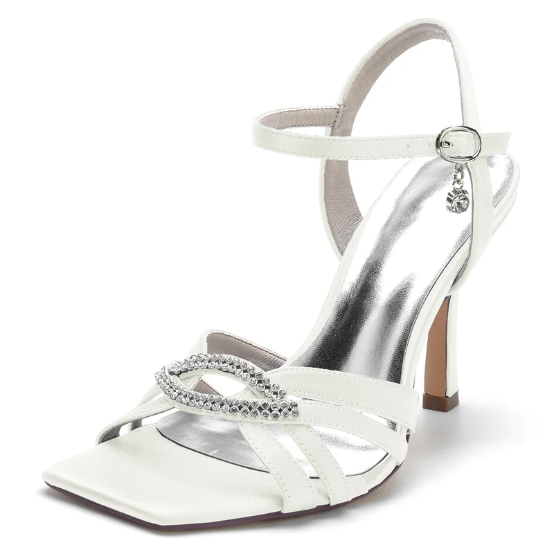 Women's Wedding Shoes High Heel Opened Toe Bridal Shoes with Oval Rhinestones - Image 8