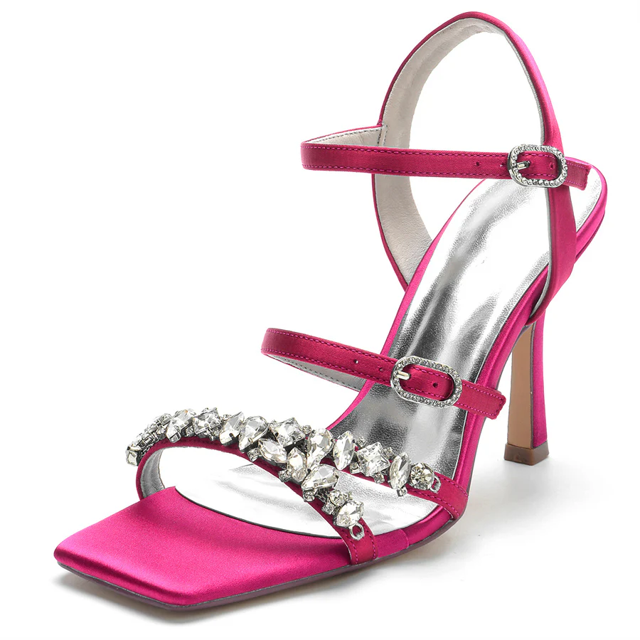 Women's Wedding Shoes High Heel Opened Toe Bridal Shoes with Rhinestones - Image 11