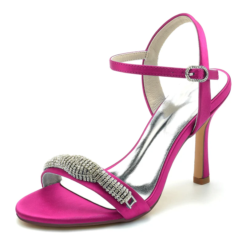 Women's Wedding Shoes High Heel Opened Toe Buckle Bridal Shoes with Spiral Rhinestones - Image 6