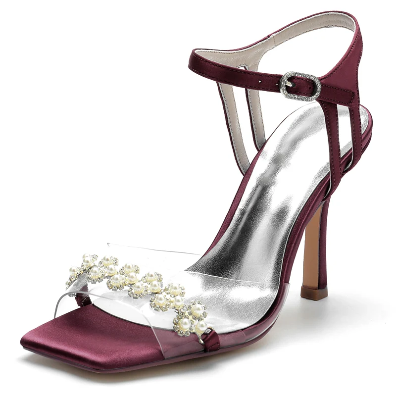 Women's Wedding Shoes High Heel Opened Toe Transparent Straps Bridal Shoes with Delicate Pearl - Image 10