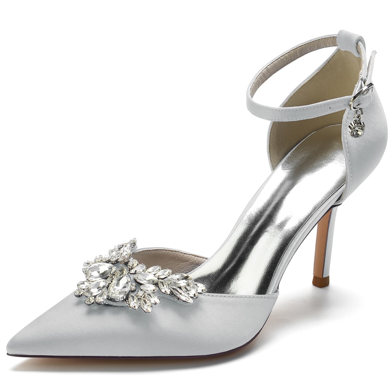 Women's Wedding Shoes High Heel Pointed Toe Buckle Bridal Shoes with Rhinestones - Image 10