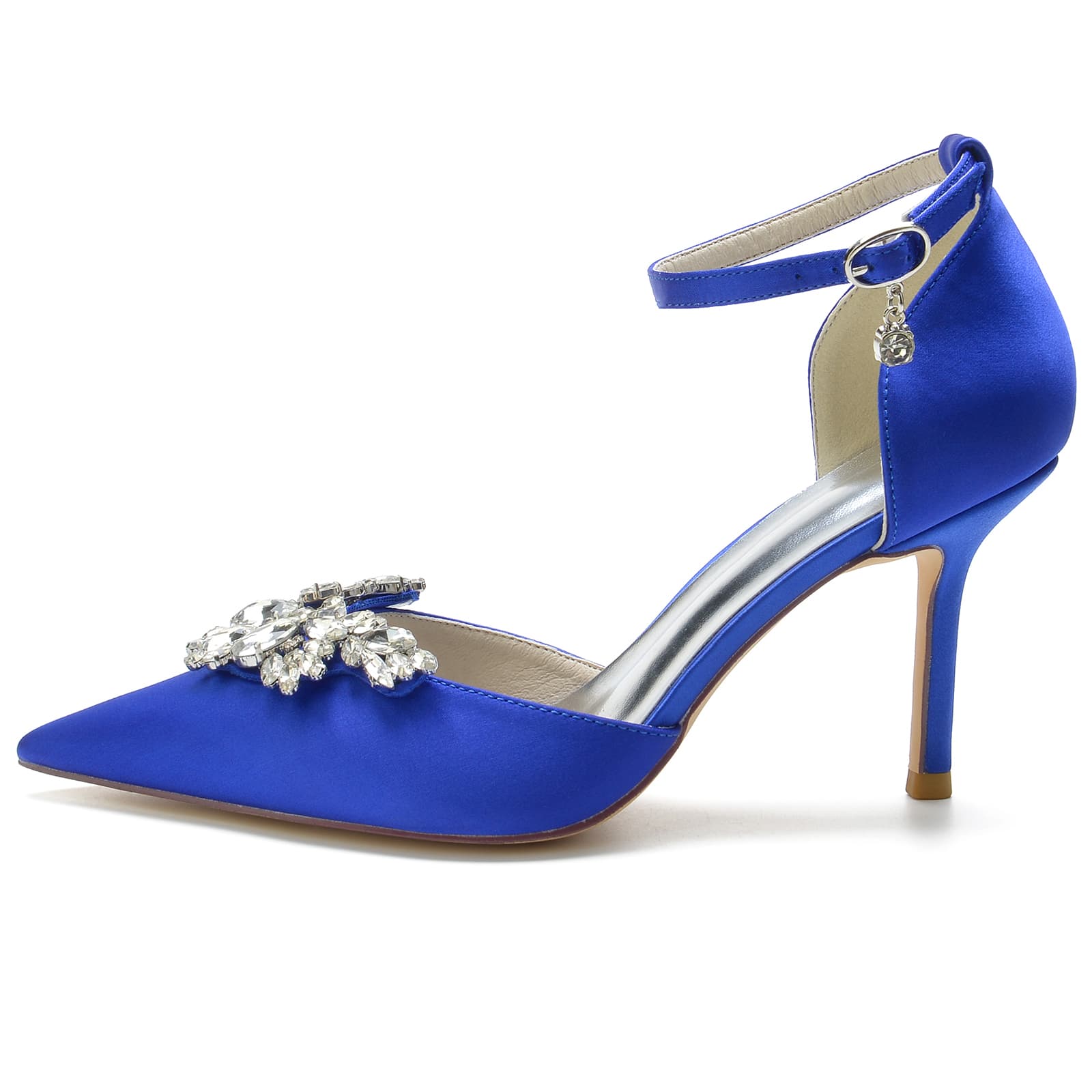Women's Wedding Shoes High Heel Pointed Toe Buckle Bridal Shoes with Rhinestones - Image 3