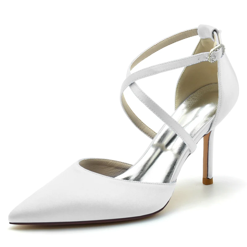 Women's Wedding Shoes High Heel Pointed Toe Crossed Straps Simple Bridal Shoes - Image 7