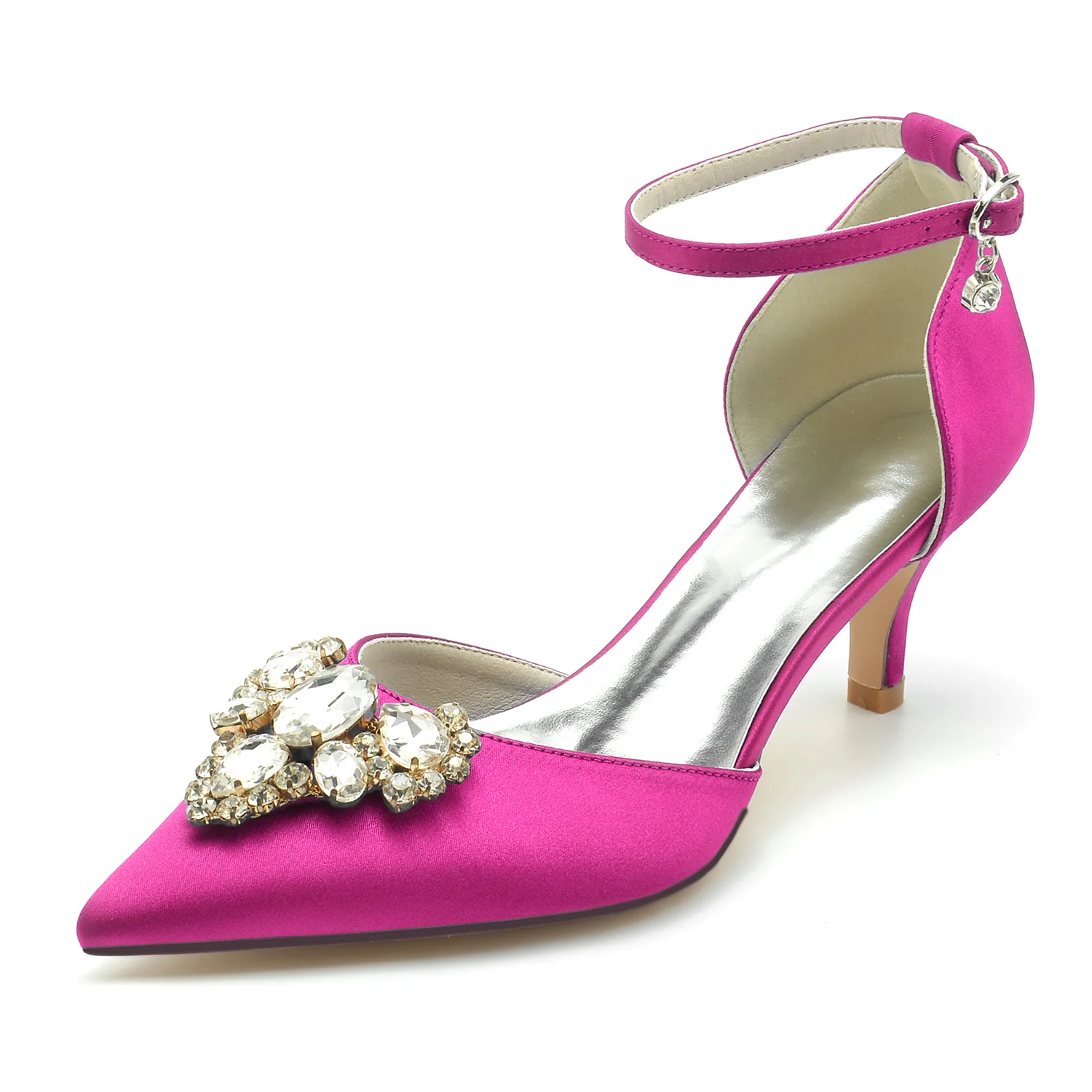 Women's Wedding Shoes Imitation Diamond Mid Heel Closed Toe Buckle Bridal Shoes - Image 9