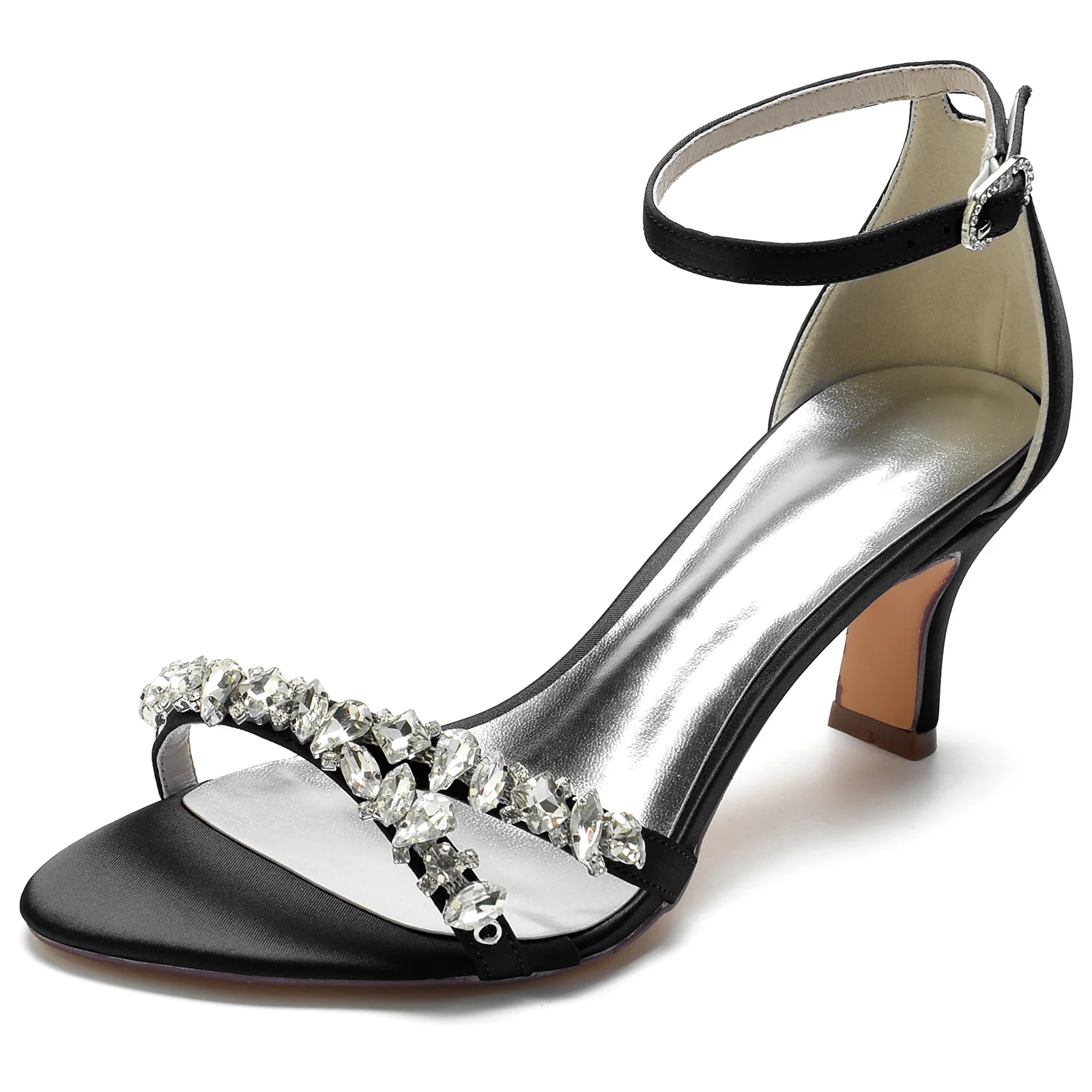 Women's Wedding Shoes Imitation Rhinestone Opened Toe Mid Buckle Bridal Shoes - Image 7