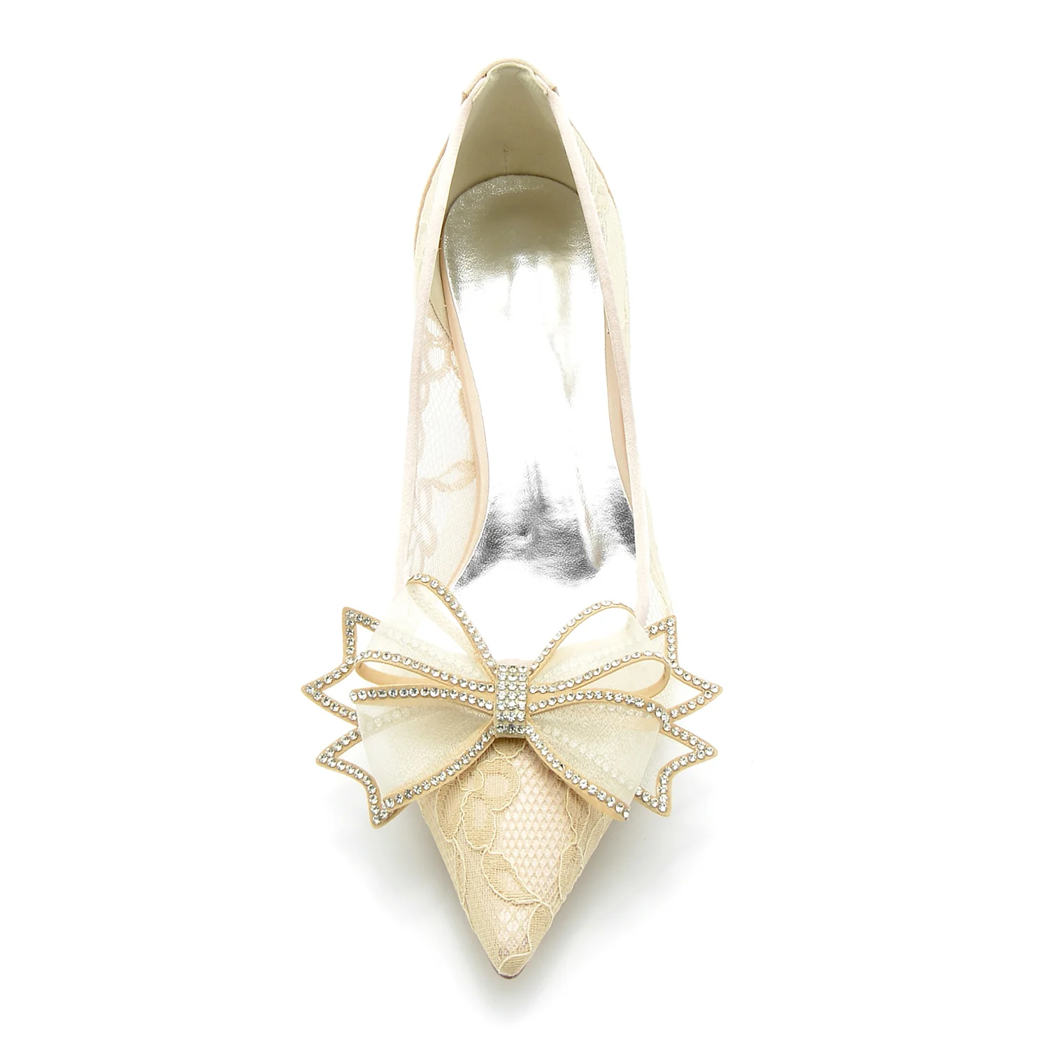 Women's Wedding Shoes Lace Bow Mid Pointed Toe Minimalist Bridal Shoes - Image 5