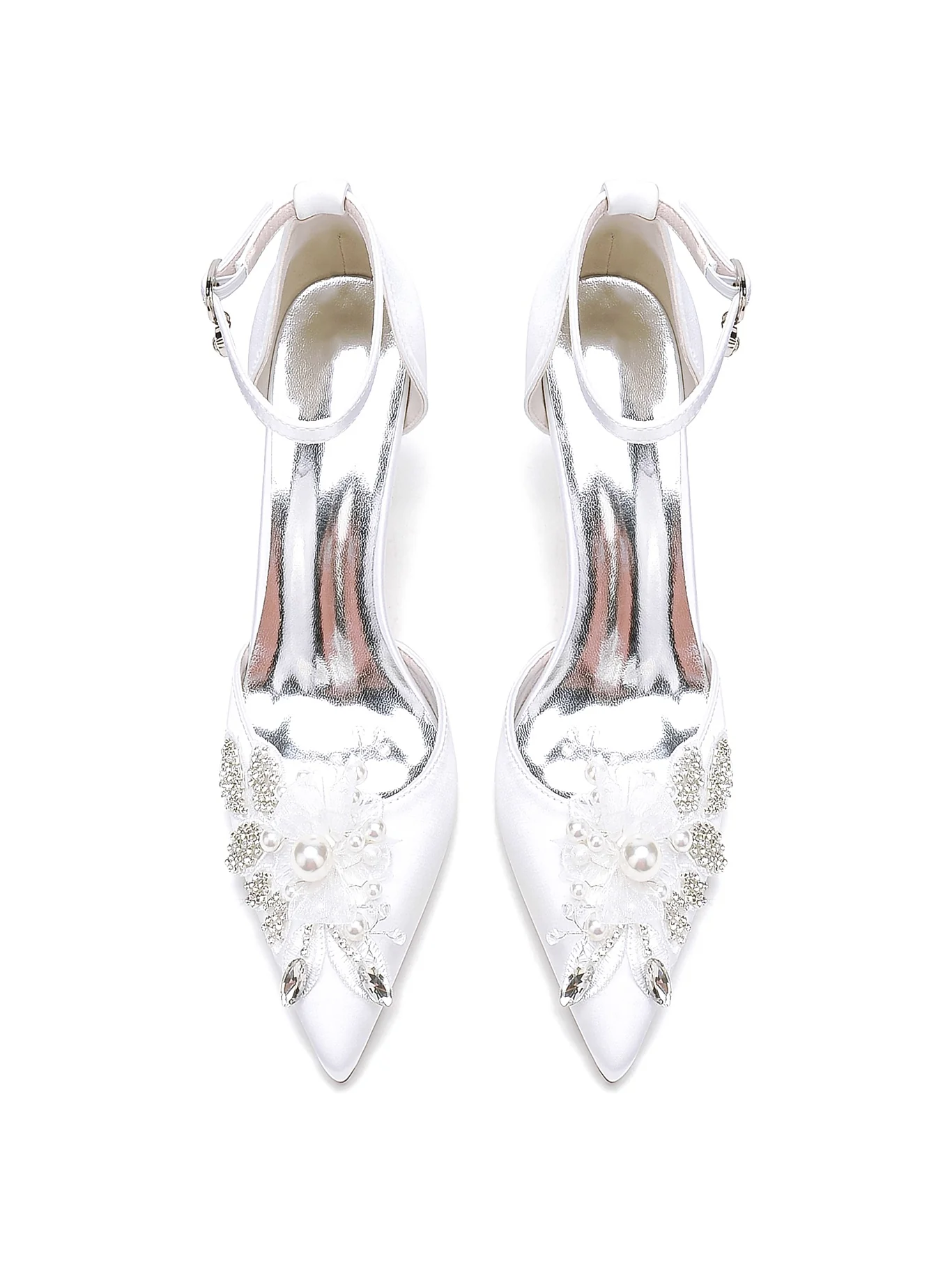 Women's Wedding Shoes Lace Stiletto Heel Pointed Toe Bridesmaid Shoes - Image 4