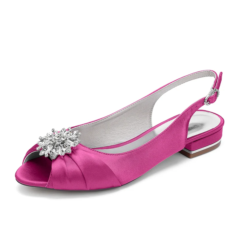 Women's Wedding Shoes Low Heel Peep Toe Buckle Bridal Shoes with Floral Crystals - Image 8