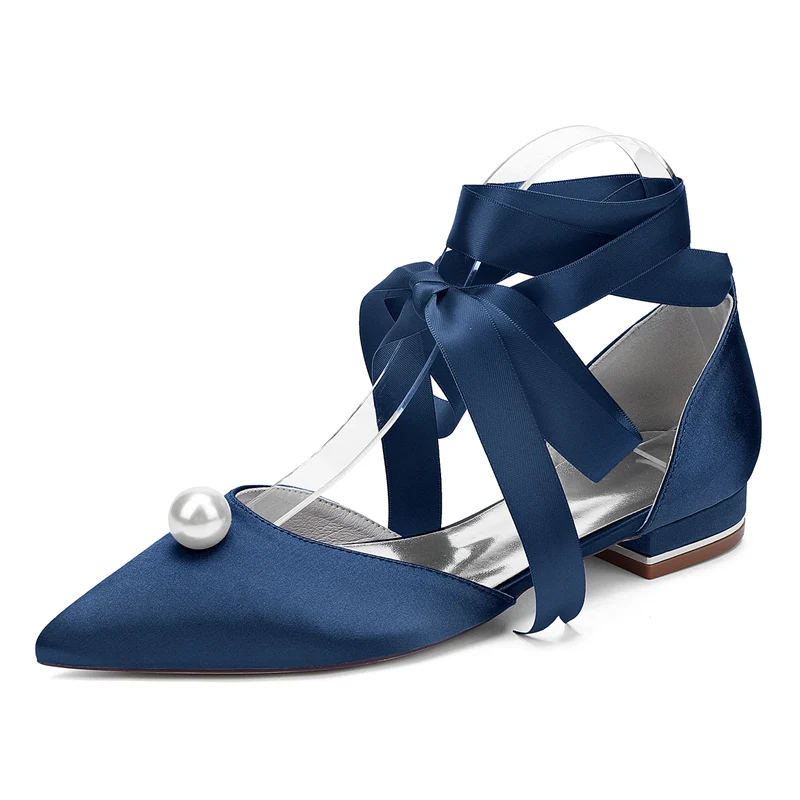Women's Wedding Shoes Low Heel Pointed Toe Ankle Straps Bridal Shoes with Pearl - Image 7