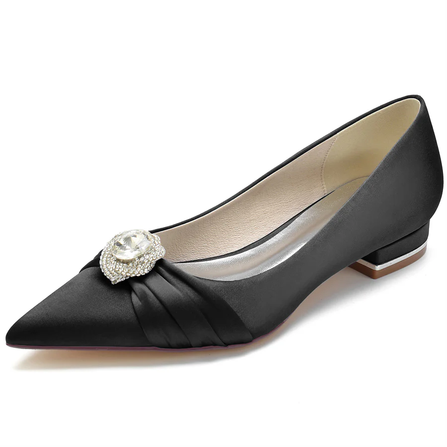 Women's Wedding Shoes Low Heel Pointed Toe Bridal Shoes with Round Rhinestones - Image 7