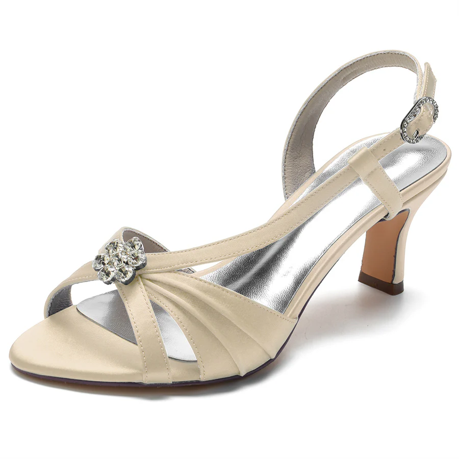 Women's Wedding Shoes Mid Heel Opened Toe Bridal Shoes with Crystals Flower - Image 11