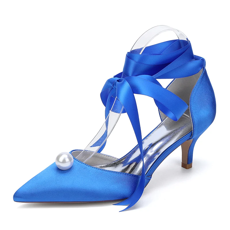 Women's Wedding Shoes Mid Heel Pointed Toe Ankle Straps Bridal Shoes with Pearl - Image 6