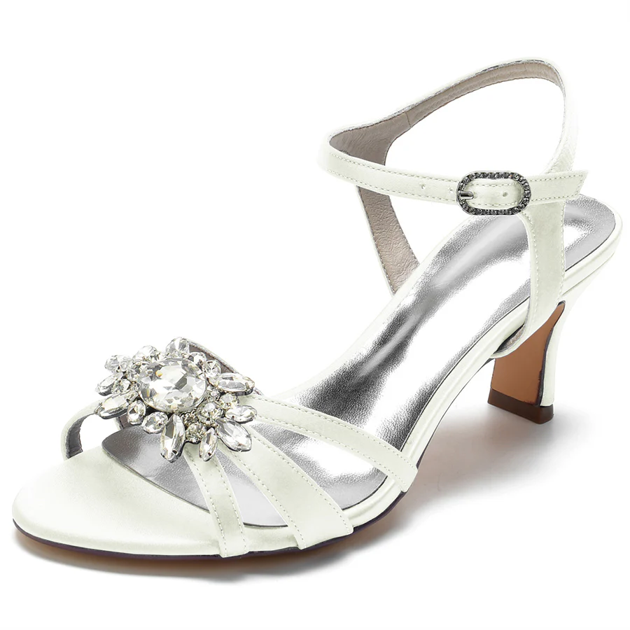 Women's Wedding Shoes Mid Heel Strappy Opened Toe Bridal Shoes with Crystal - Image 12