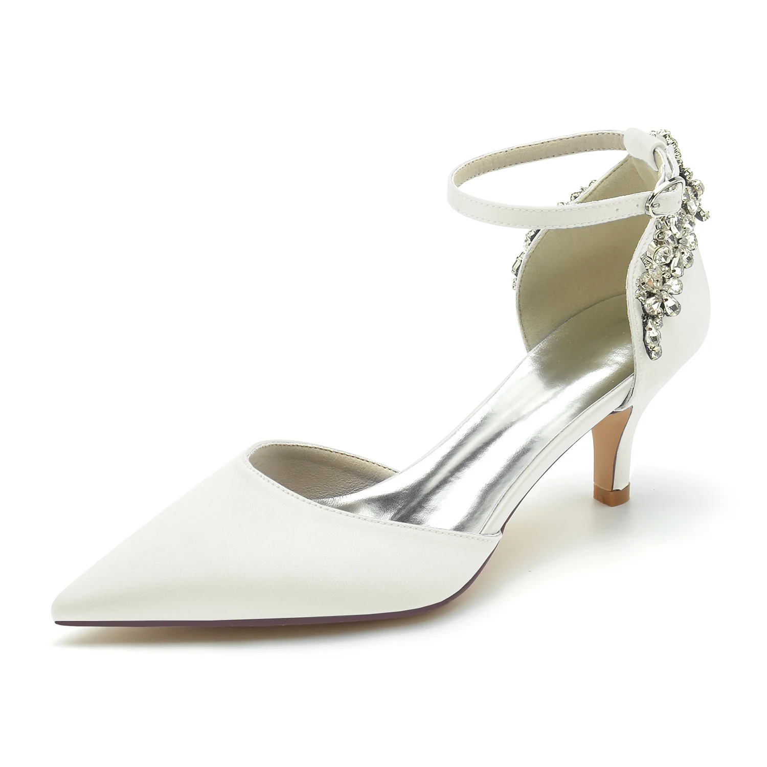 Women's Wedding Shoes Mid Pointed Toe Rhinestone Buckle Bridal Shoes - Image 11