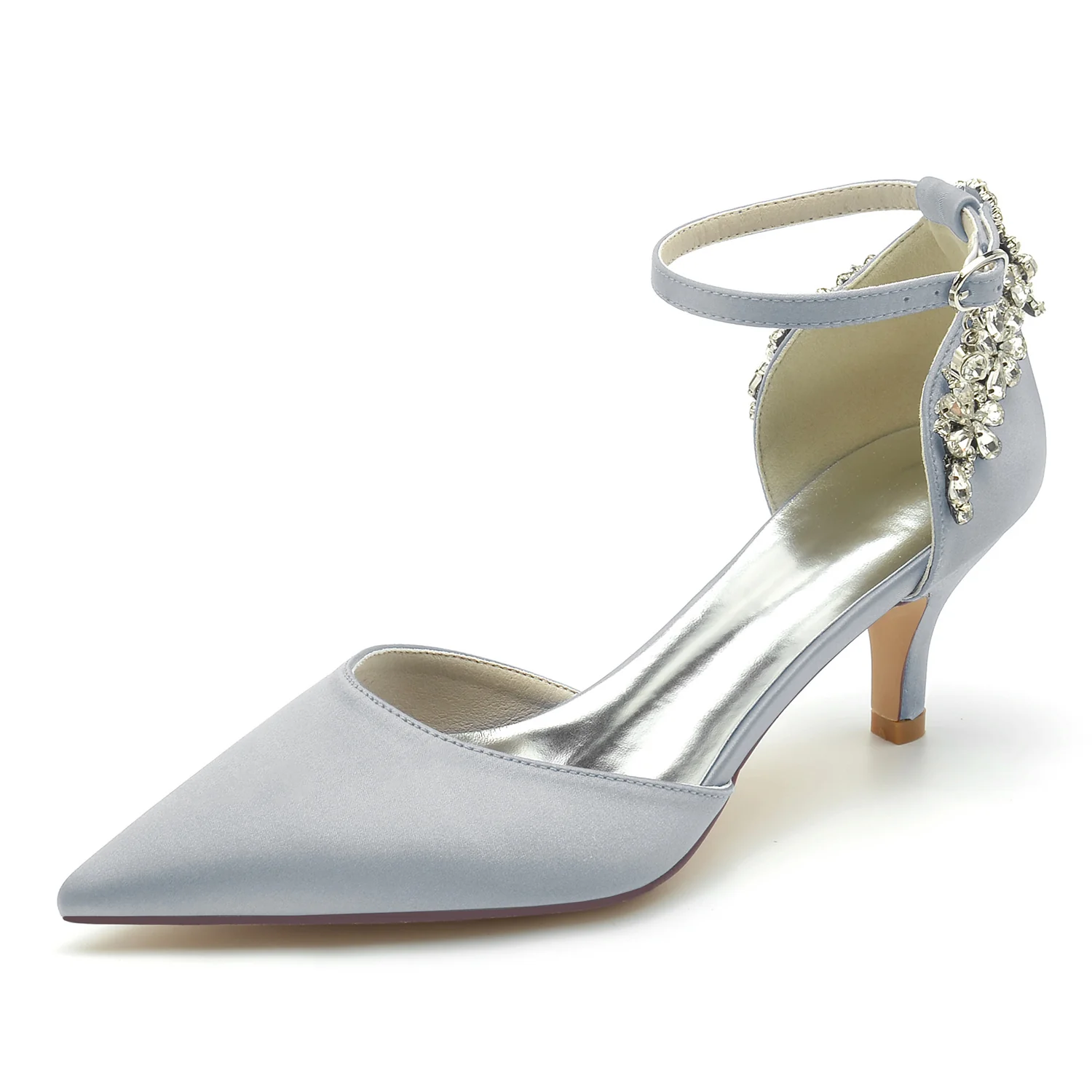 Women's Wedding Shoes Mid Pointed Toe Rhinestone Buckle Bridal Shoes - Image 5