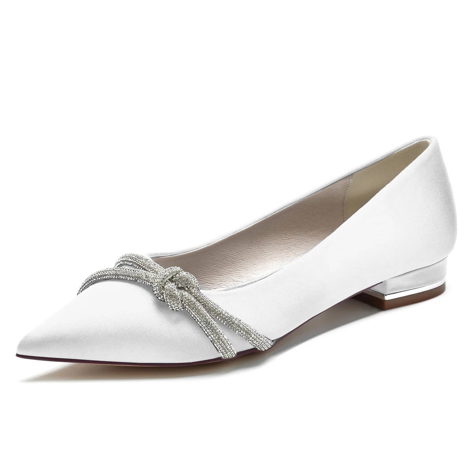 Women's Wedding Shoes Minimalism Knot Pointed Toe Low Heel Bridal Shoes - Image 6