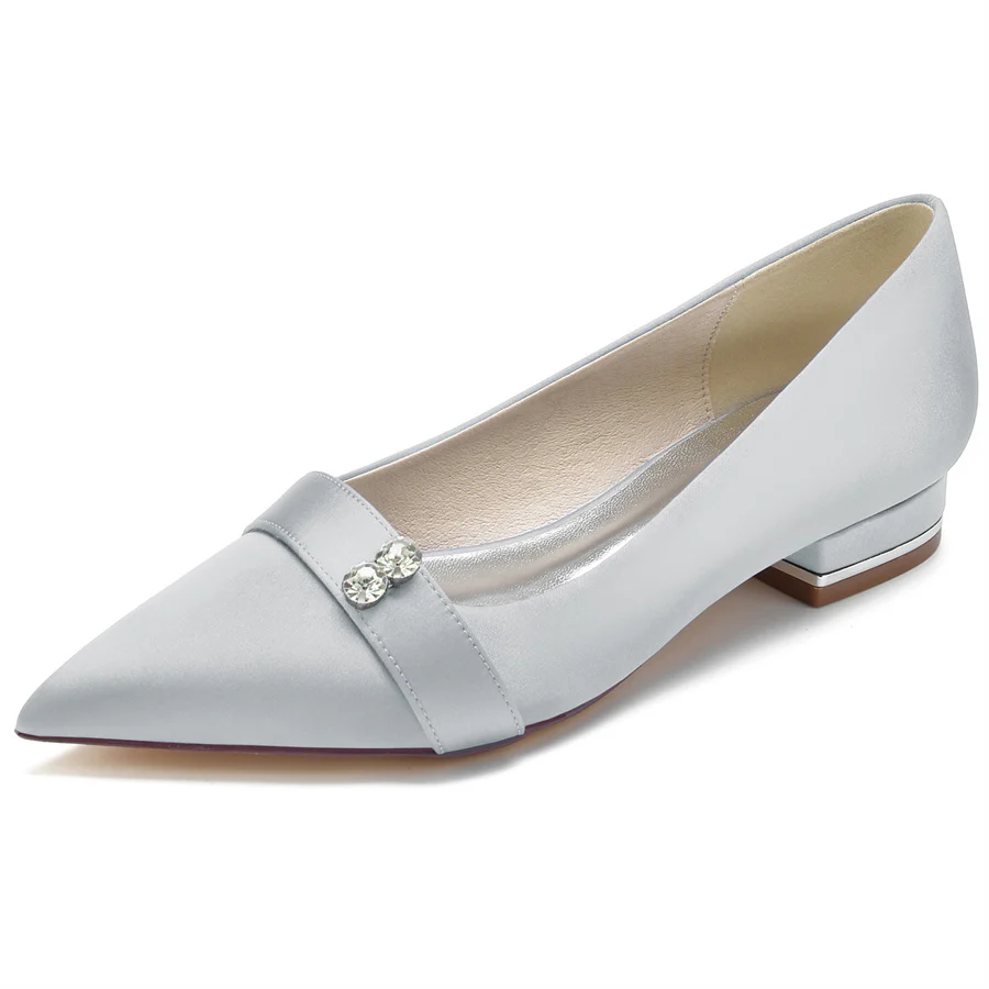 Women's Wedding Shoes Minimalist Pointed Toe Low Heel Bridal Shoes with Crystals - Image 13